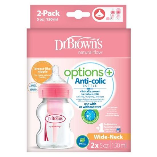 Dúo de Biberones Options+ 5 onzas Cuello ancho Rosado - Glam Babies GT