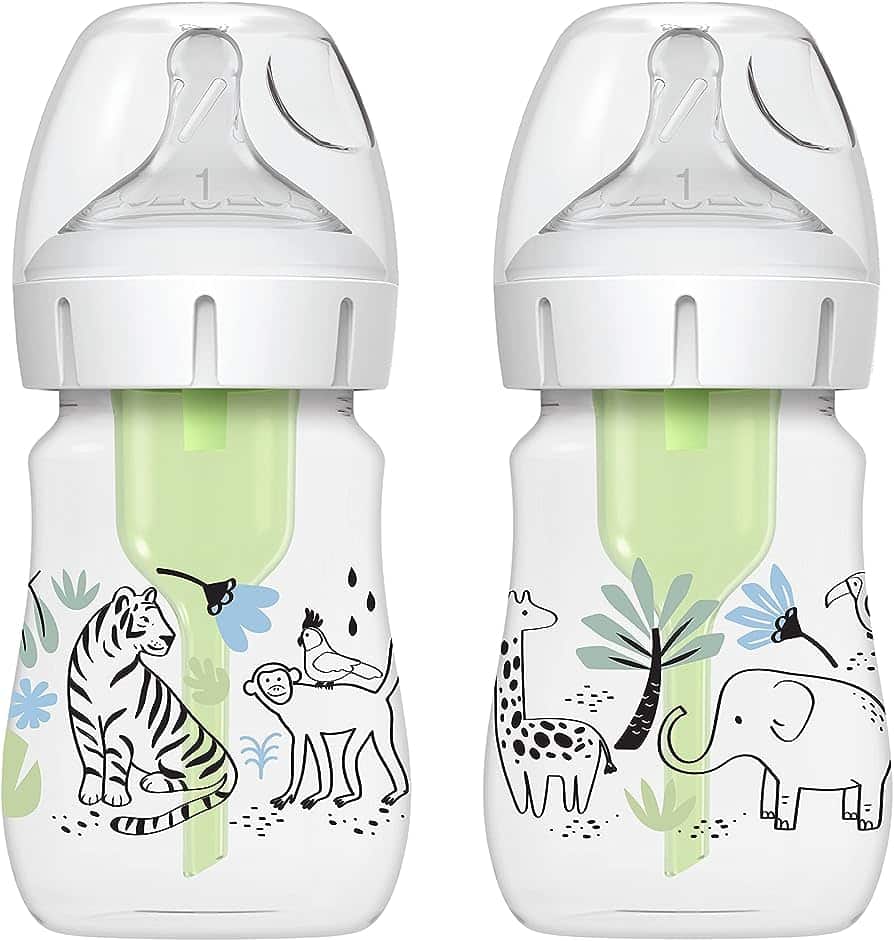 Dúo De biberones 5 onzas Diseño Jungla Options + Cuello Ancho - Glam Babies GT