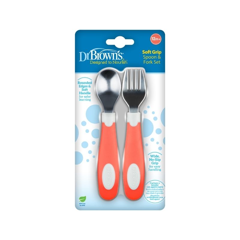 Juego de Cuchara y Tenedor Agarre Suave coral - Glam Babies GT