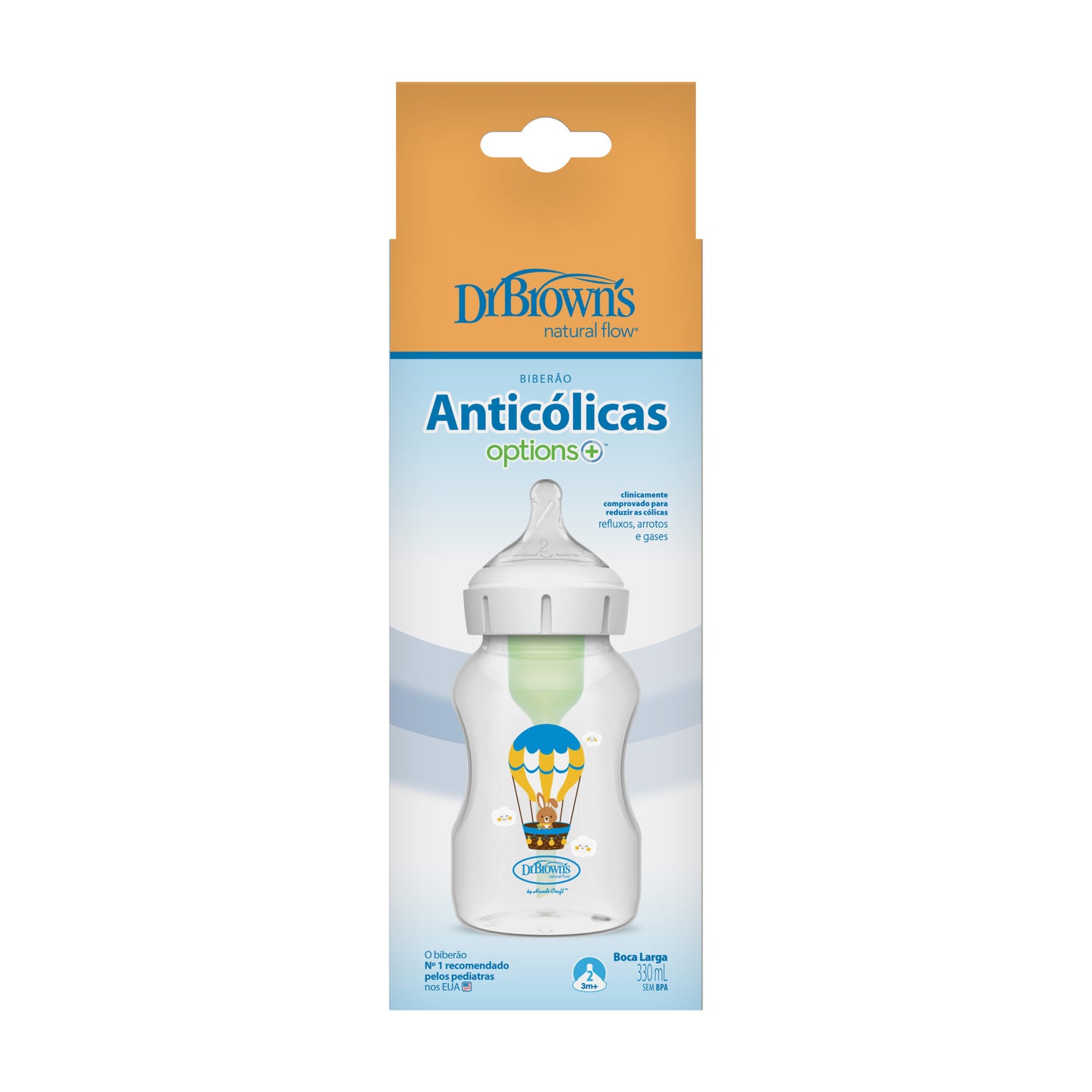 Biberón con diseño cuello ancho 11 onzas con tetina nivel 2 - Glam Babies GT