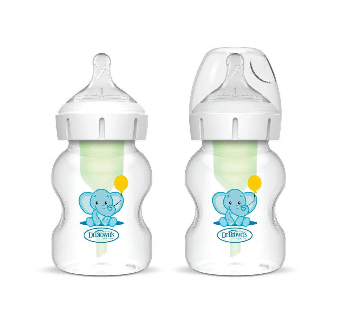 Dúo de Biberones 5 onzas Diseño Elefante Options+ cuello Ancho - Glam Babies GT