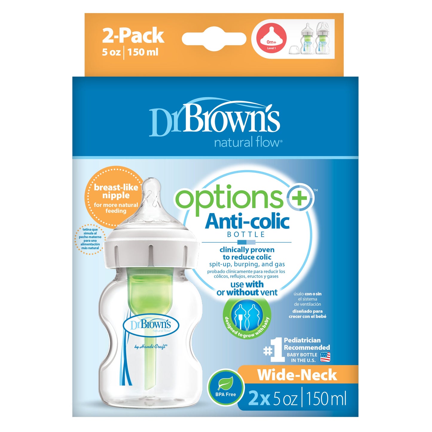 Dúo de Biberones 5 onzas Options+ Cuello ancho - Glam Babies GT