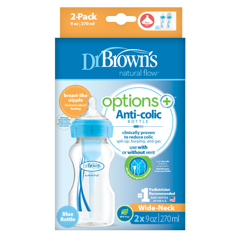 Dúo de Biberones Azul 9 onzas Options+ Cuello Ancho - Glam Babies GT