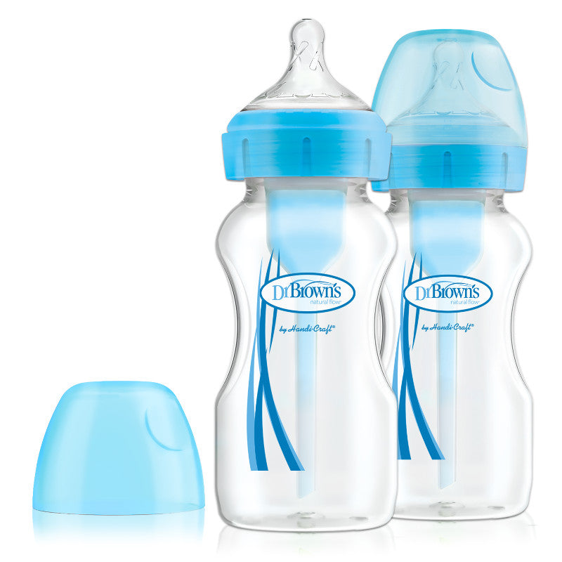Dúo de Biberones Azul 9 onzas Options+ Cuello Ancho - Glam Babies GT