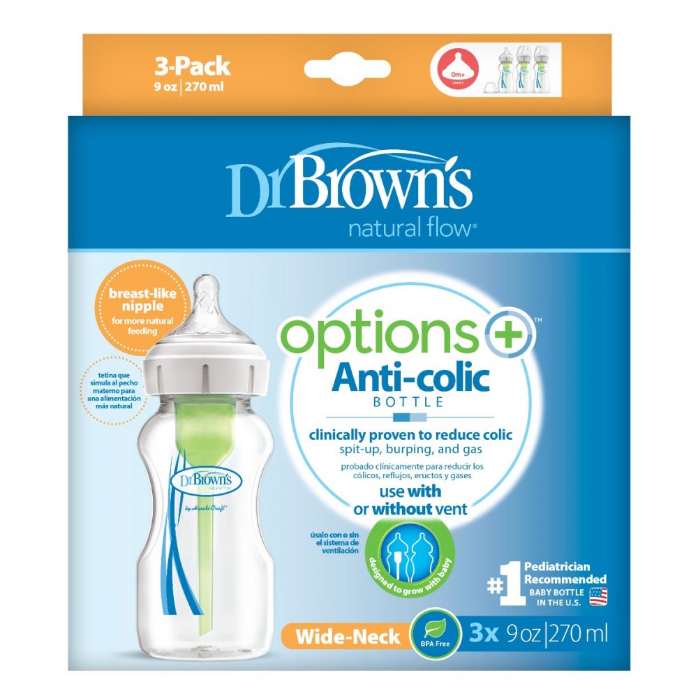 Trio de Biberones 9 onzas Options+ Cuello Ancho - Glam Babies GT