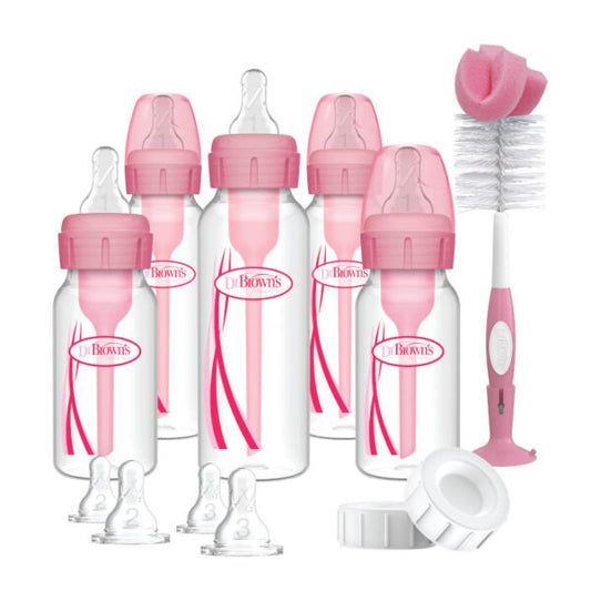 Set de Biberones Cuello Delgado Color Rosado