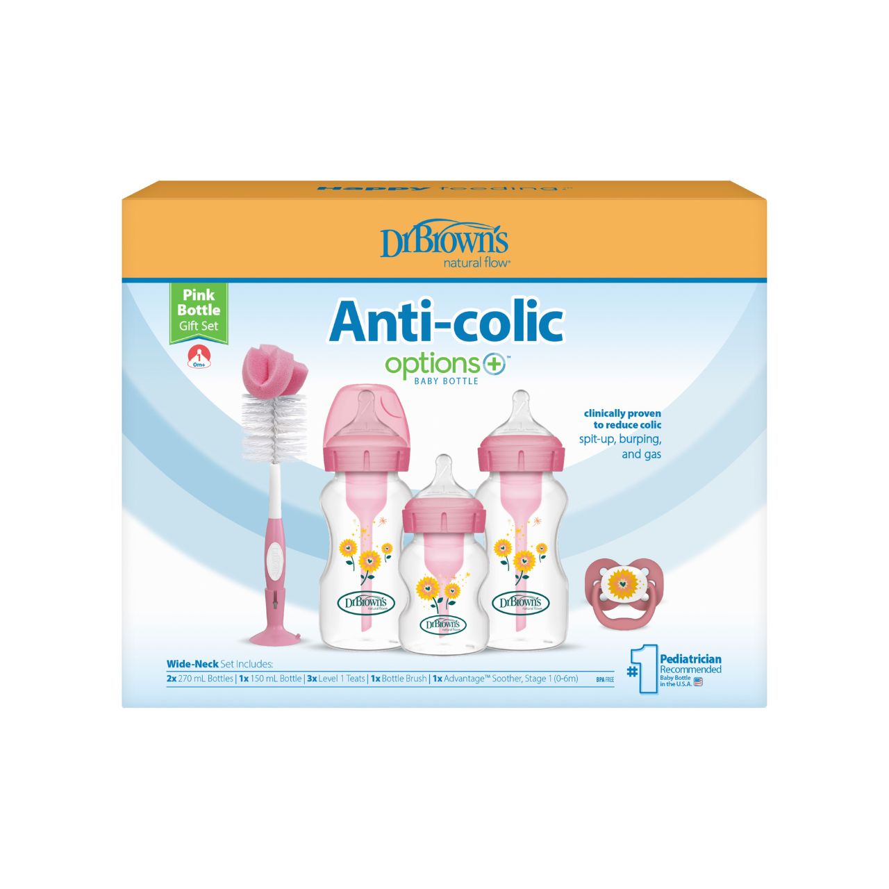 Set de biberones cuello ancho Options+ Dr. Brown’s color rosado - Glam Babies GT