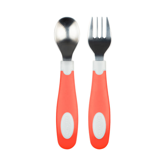 Juego de Cuchara y Tenedor Agarre Suave coral - Glam Babies GT