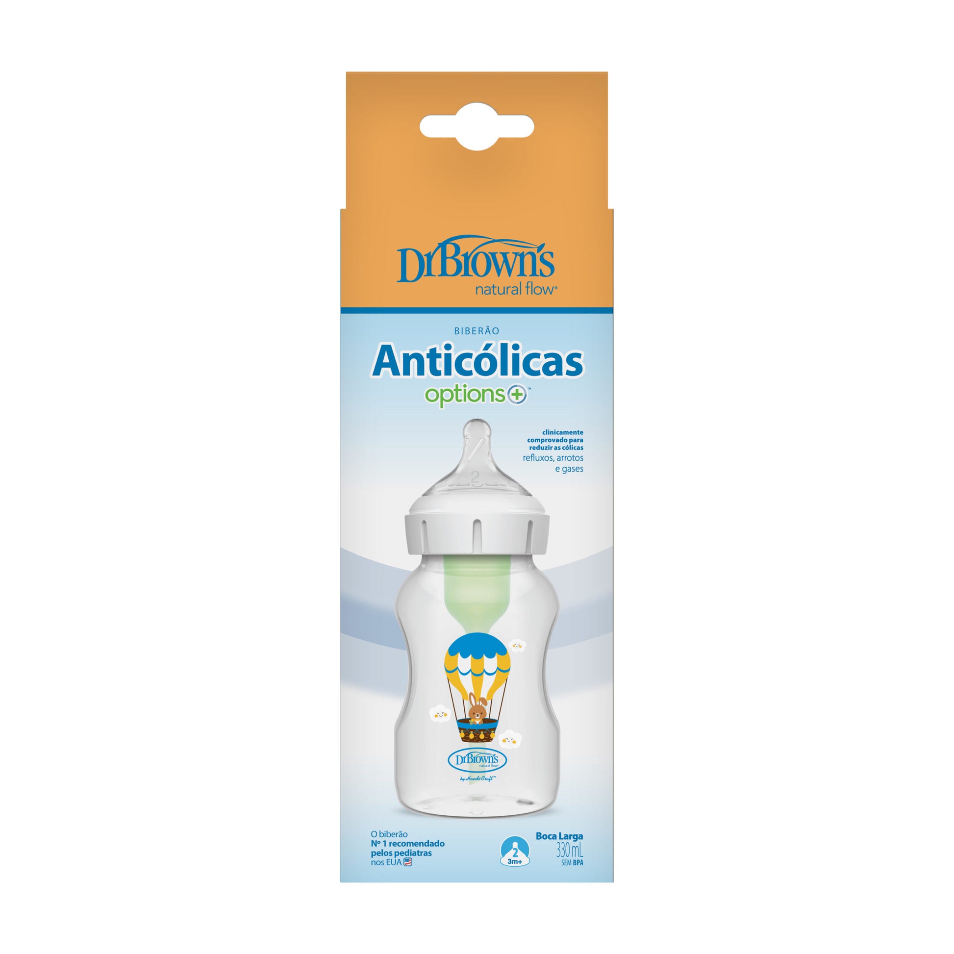 Biberón con diseño cuello ancho 11 onzas con tetina nivel 2 - Glam Babies GT