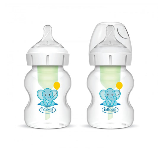 Dúo de Biberones 5 onzas Diseño Elefante Options+ cuello Ancho - Glam Babies GT