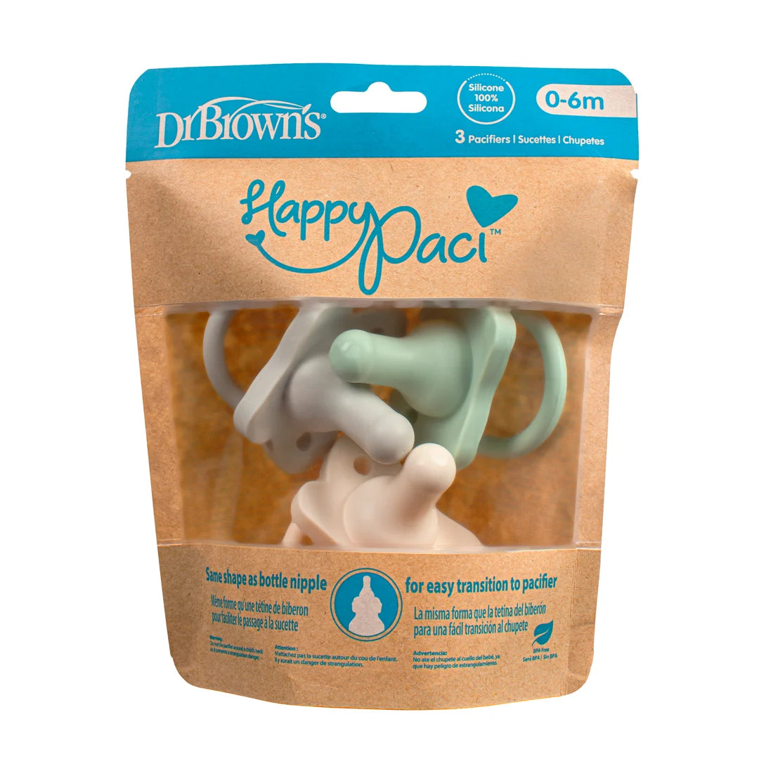 Trío De Chupetes Happy Paci  Verde, Gris y Crema